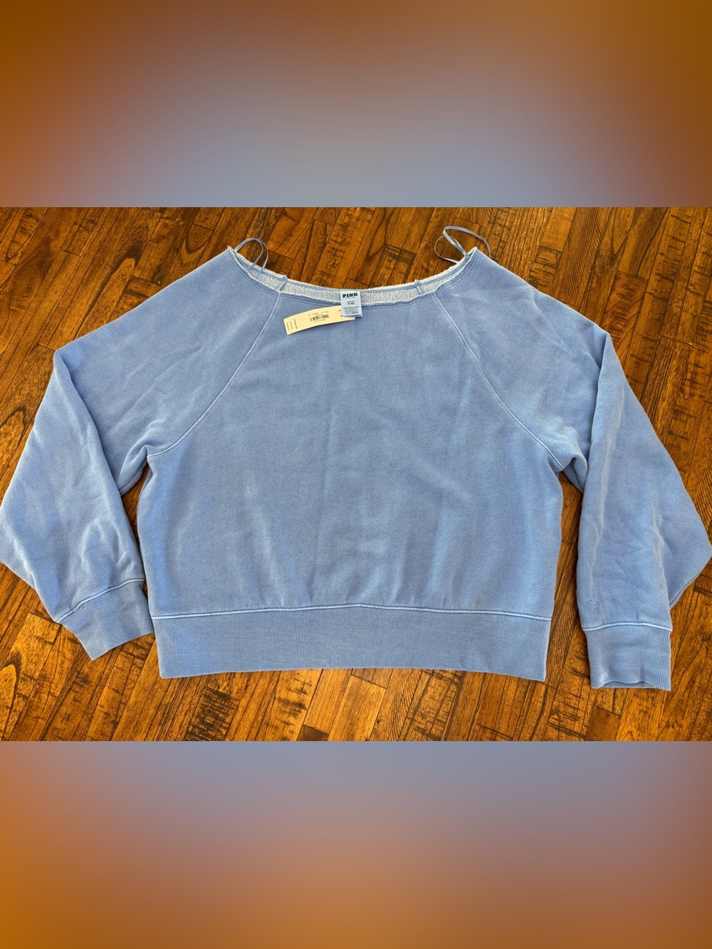 NWT PINK Blue Raw-Edge Boatneck Sweatshirt Size Small - Picture 3 of 8